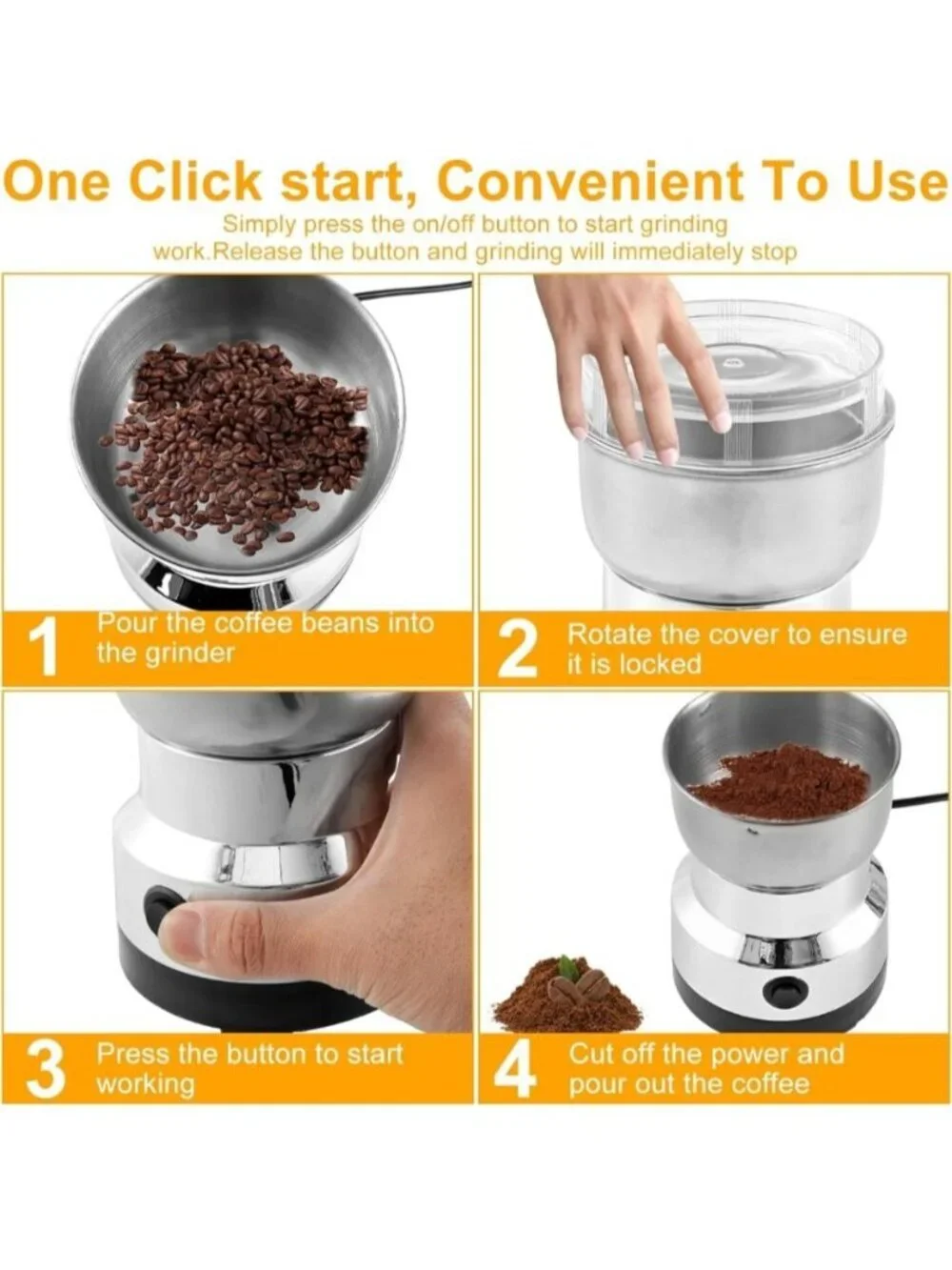 Electric Coffee Grinder 300ml Capacity Stainless Steel Blades Multipurpose